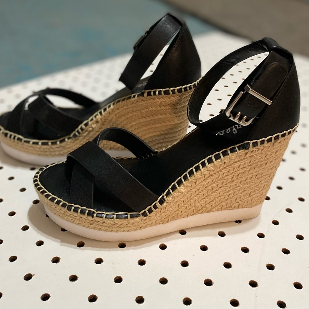 Black Strappy Wedge Sandals